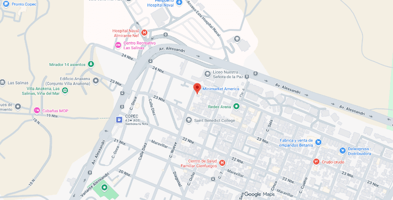 Mapa de referencia Calle Nueve 2560, Viña del Mar