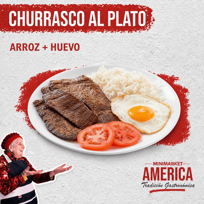 Churrasco al Plato con Arroz y Huevo