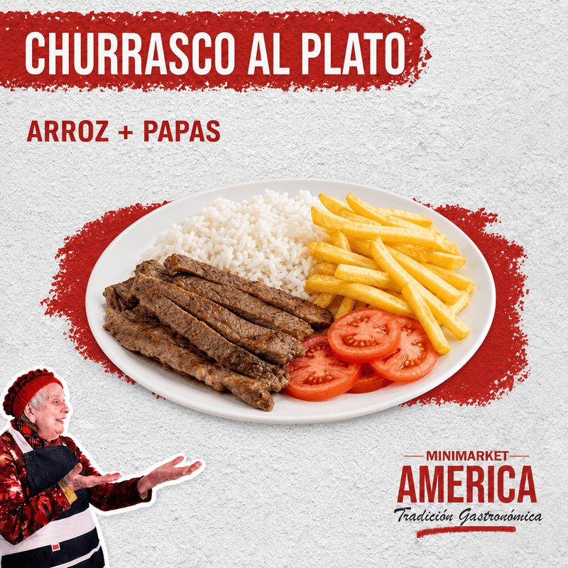 Churrasco al Plato con Arroz y Papas