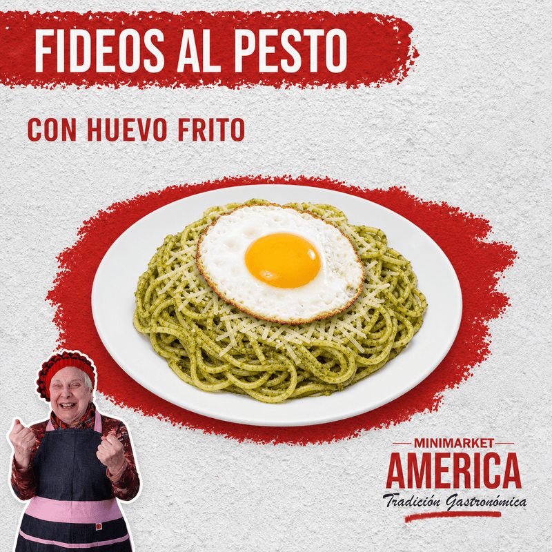 Fideos al Pesto con Huevo Frito